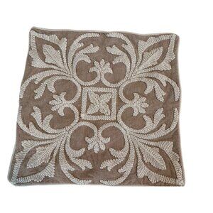 Pier 1 Imports Coastal Embroidered Natural Pillow Cover 17in Sofa zip Boho Htf